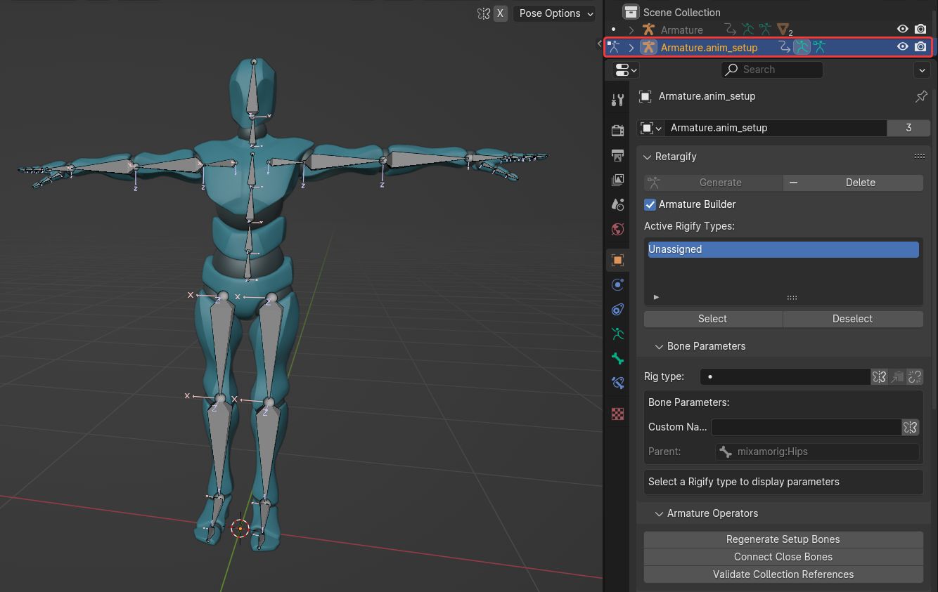 Showcasing the setup armature in the outliner